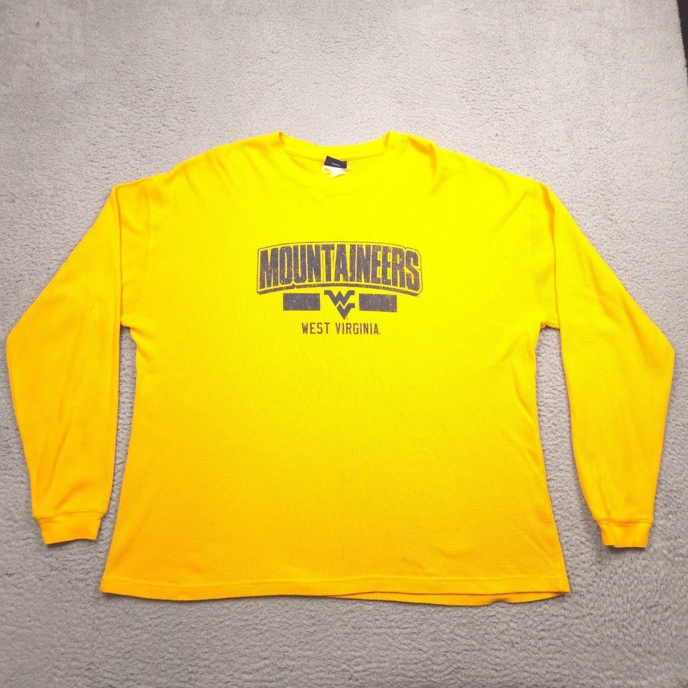 Old Varsity Brand WVU Mountaineers Thermal Shirt Long Sleeve Waffle Yellow 2XL